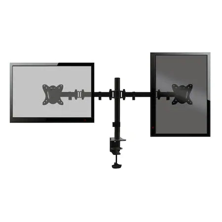 Dual monitor tartó ergo kar 2db monitorral szerelve, normál és pivot módban.