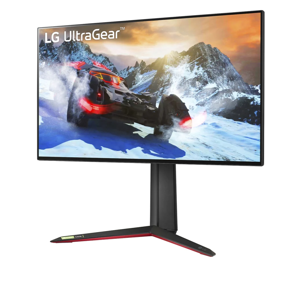 LG 27" UltraGear 4K UHD 160Hz 1ms Nano IPS Gamer Monitor előlnézet enyhén balra fordítva, 27GP95R-B