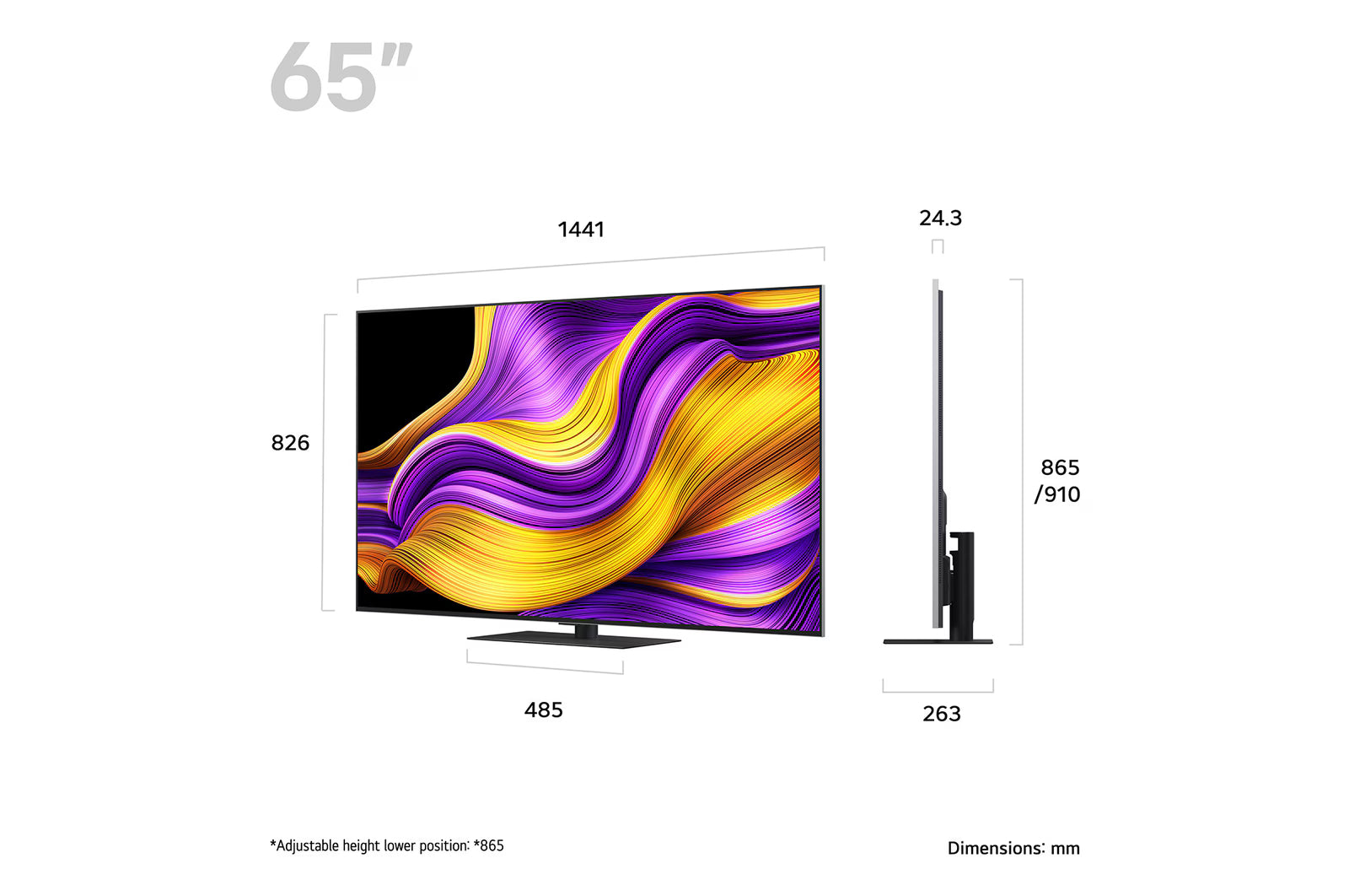 LG 65G5 OLED Televízió méretei mm-ben.