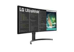 LG 35" Ívelt UltraWide 2K WQHD 100Hz FreeSync HDR VA Monitor előlnézet  jobbra fordítva, 35WN75C-B