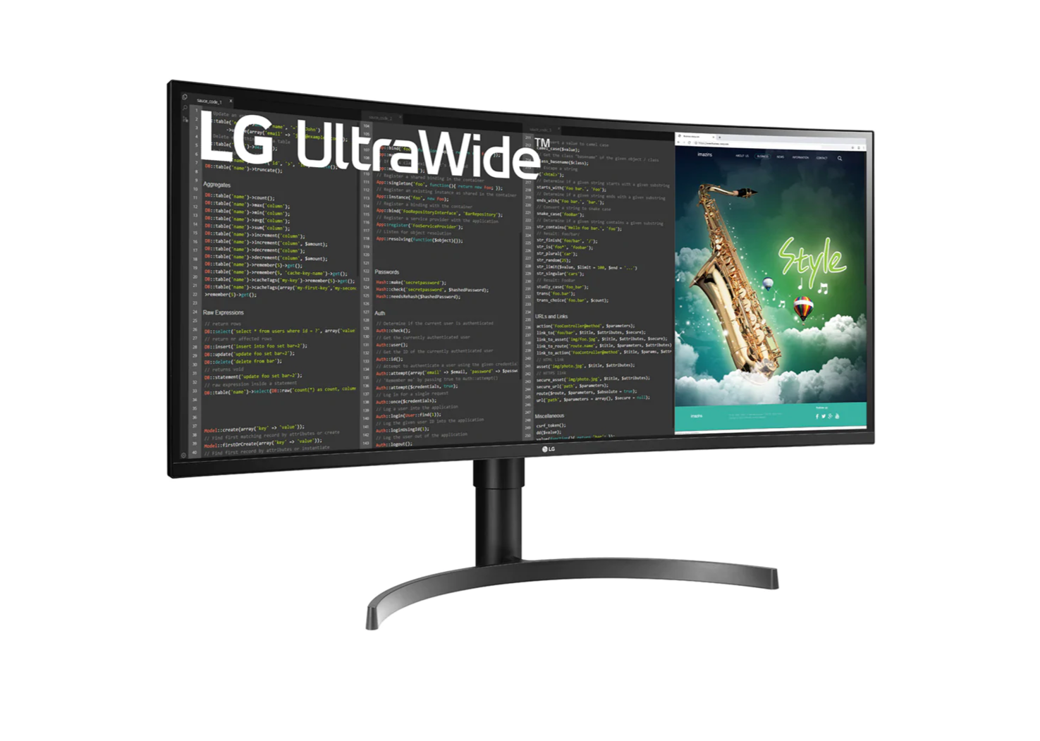 LG 35" Ívelt UltraWide 2K WQHD 100Hz FreeSync HDR VA Monitor előlnézet enyhén jobbra fordítva, 35WN75C-B