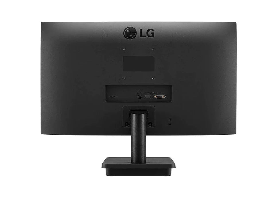 LG 22MP410-B Monitor hátulnézetben, talpon.