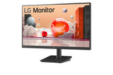 LG 24BA400-B Monitor előlnézetben, enyhén balra fordítva, talpon. A képernyőn színes márvány szerű alakzatok.