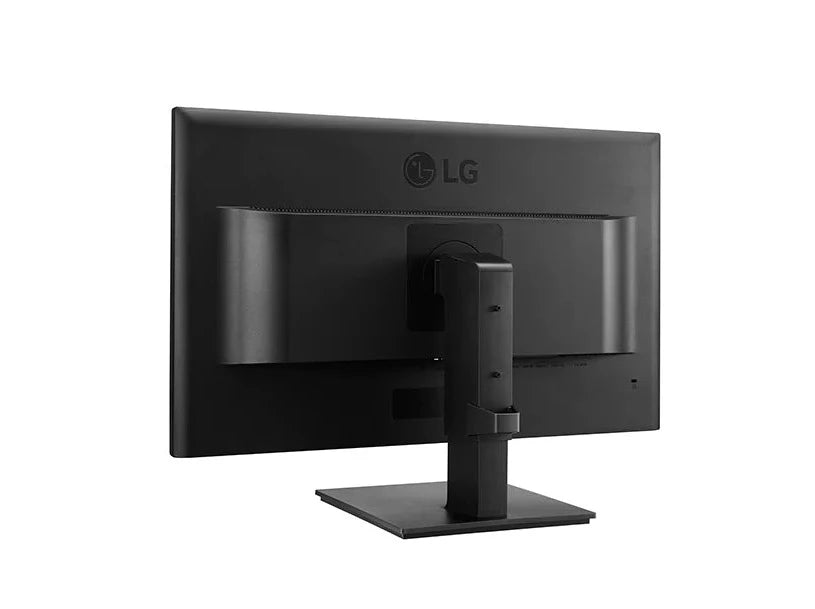 LG 24BK550Y-B Monitor hátulnézetben enyhén balra fordítva, talpra szerelve.