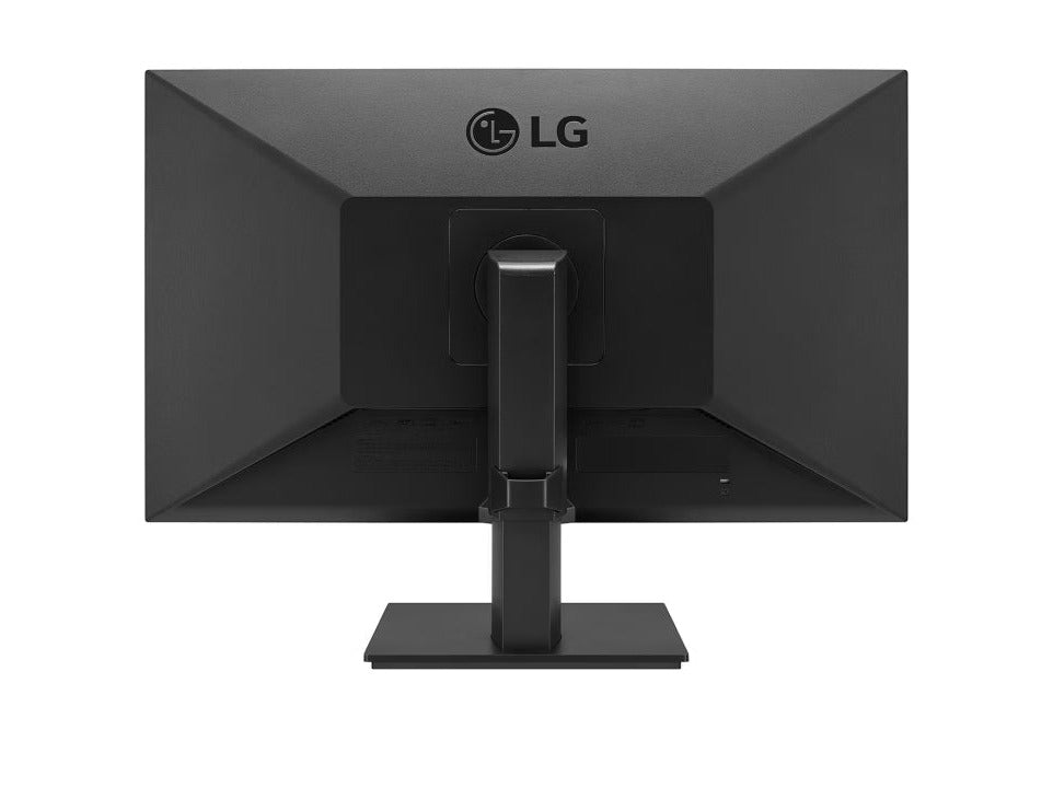 LG 24BL650C-B Monitor hátulnézetben, talpra szerelve.