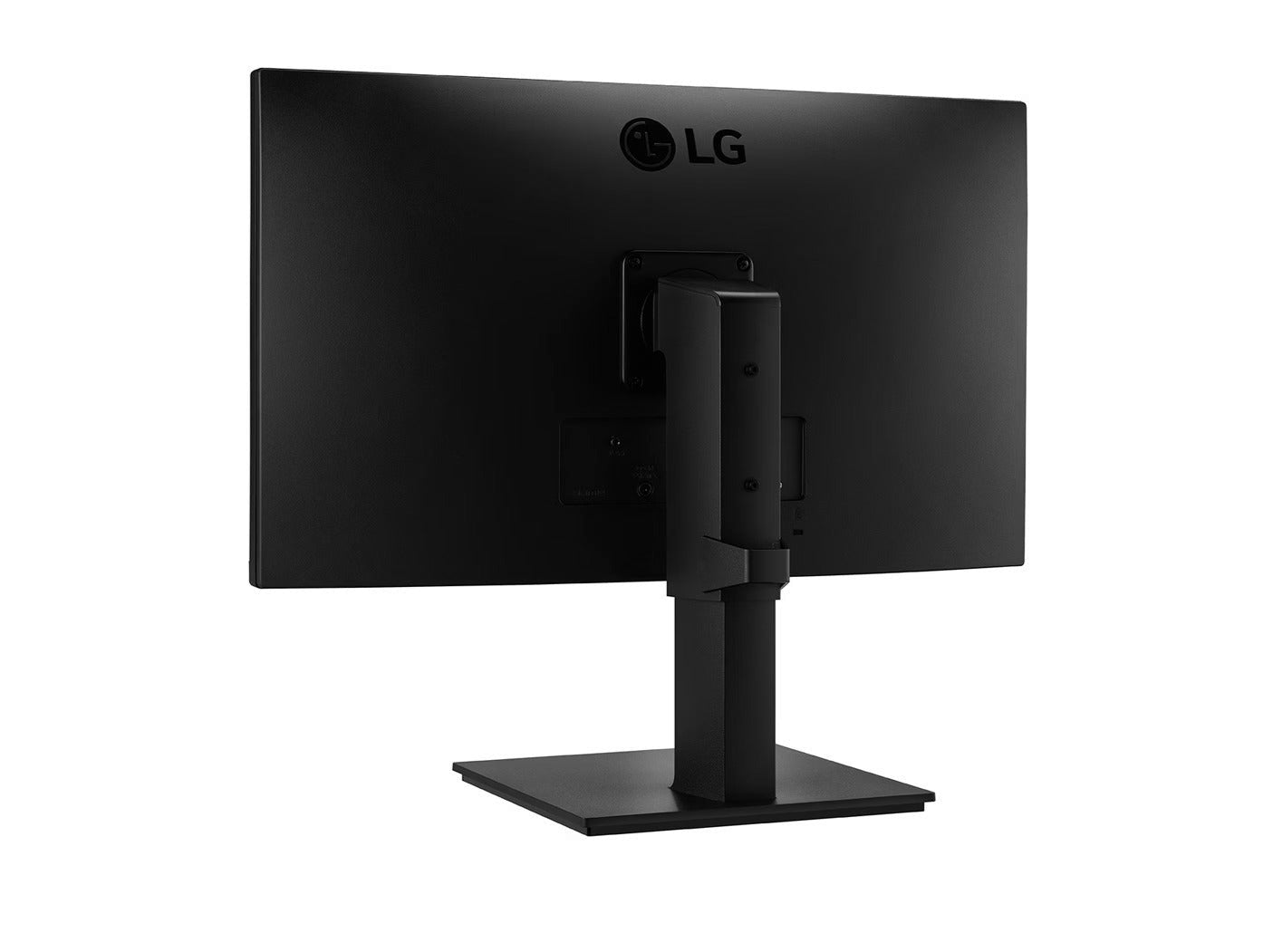 LG 24BP450Y-B Monitor hátulnézetben enyhén balra fordítva, talpra szerelve.