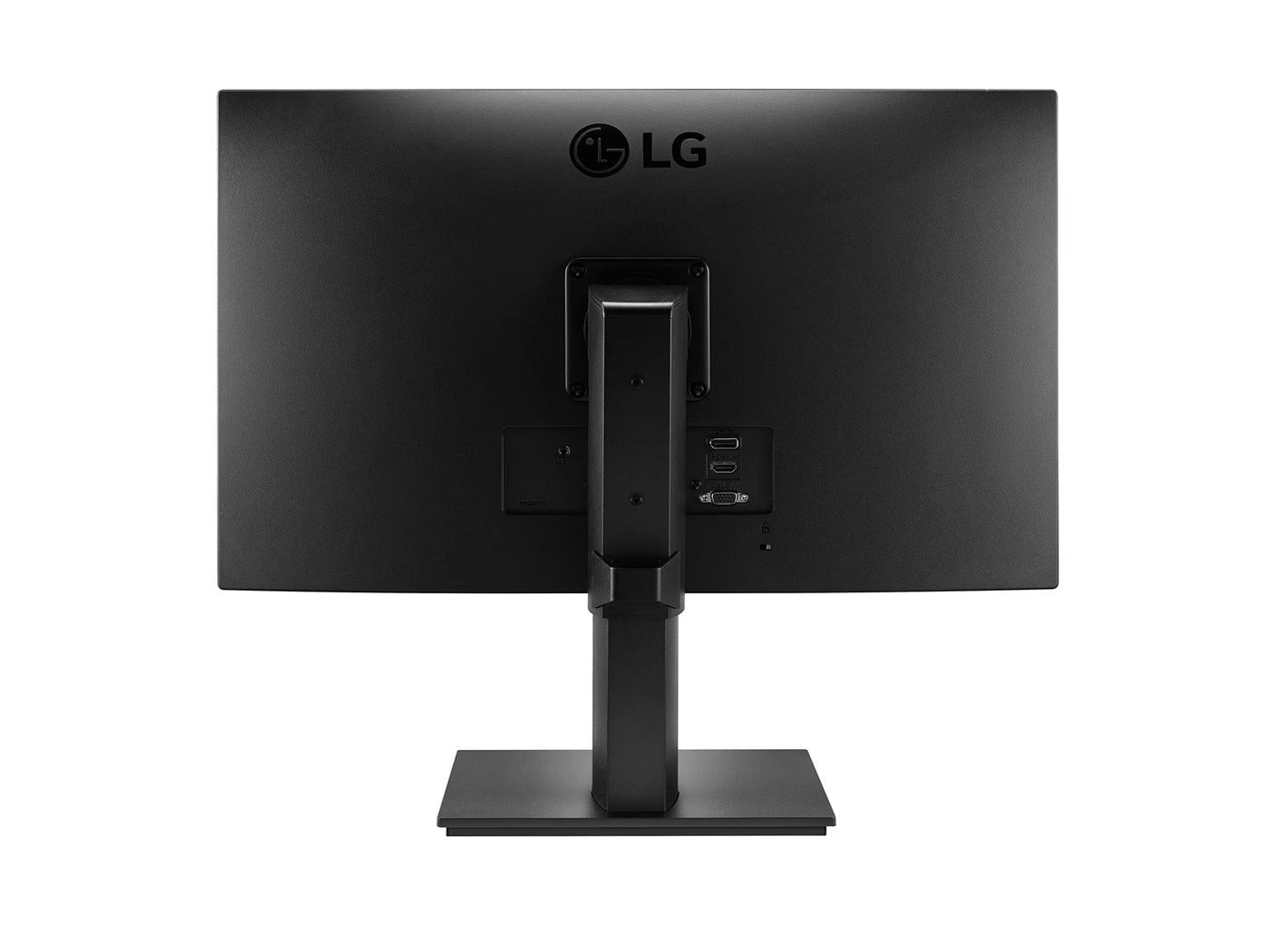 LG 24BP450Y-B Monitor hátulnézetben, talpra szerelve.