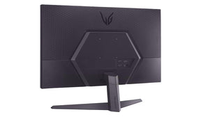 LG 24GS50F Monitor hátulnézetben enyhén balra fordítva, talpon.