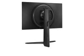 LG 24GS65F Monitor hátulnézetben enyhén balra fordítva, talpon.