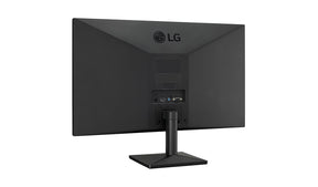 LG 24MK43HP-B Monitor hátulnézetben talpon, enyhén balra fordítva.