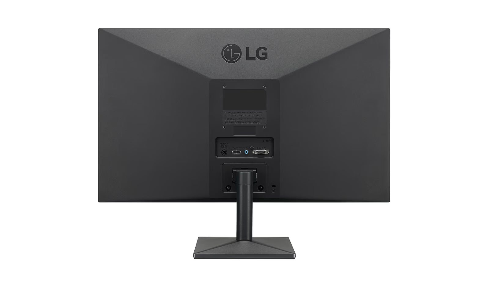 LG 24MK43HP-B Monitor hátulnézetben, talpon.