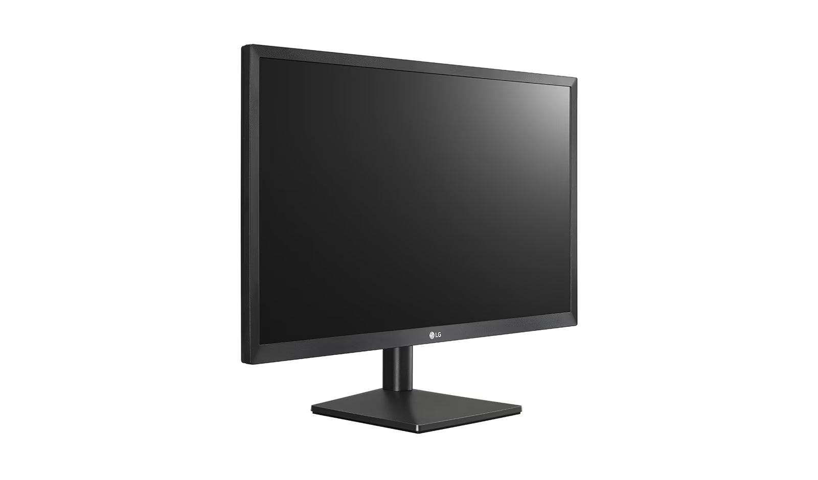 LG 24MK43HP-B Monitor előlnézetben talpon, jobbra fordítva.