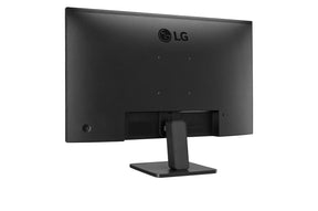 LG 24MR400-B Monitor hátulnézetben, balra elfordítva, talpon.