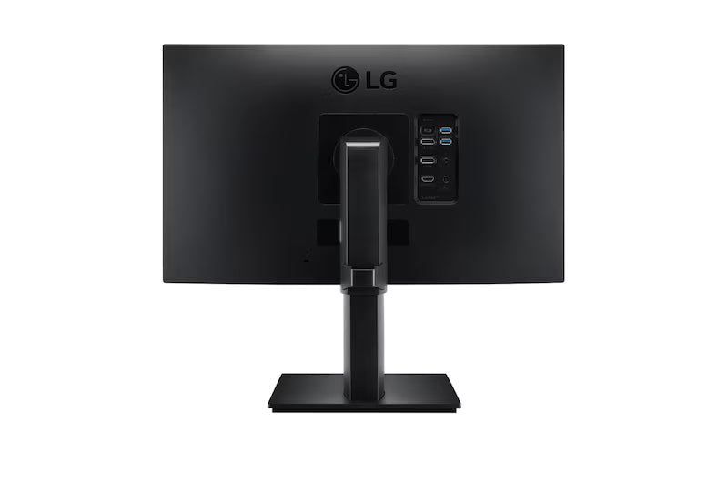 LG 24QP750 Monitor hátulnézetben talpon.