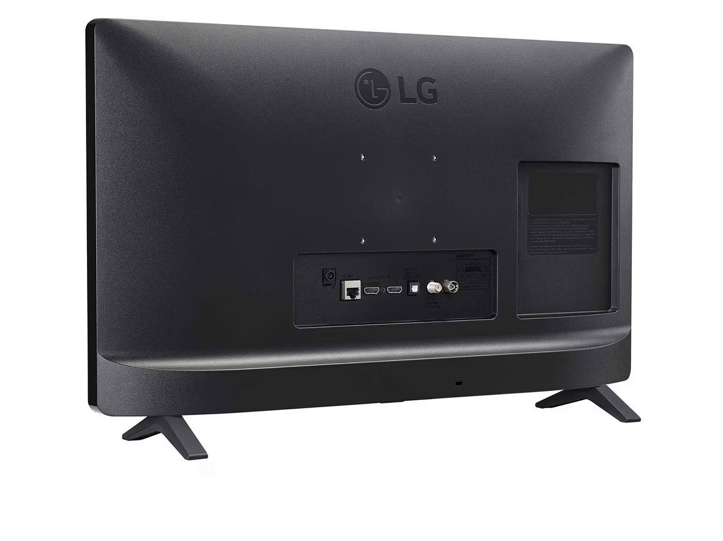 LG 24TQ520S-PZ Smart TV Monitor hátulnézetben talpon, enyhén balra fordítva.