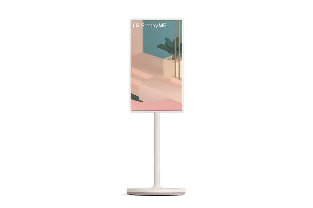 LG 27ART10AKPL Monitor előlnézetben, pivot módban elforgatva.