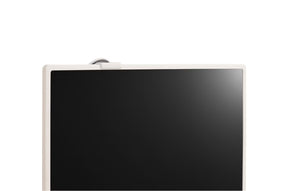 LG 27ART10AKPL Monitor előlnézetben, felfogató karral, közelről.