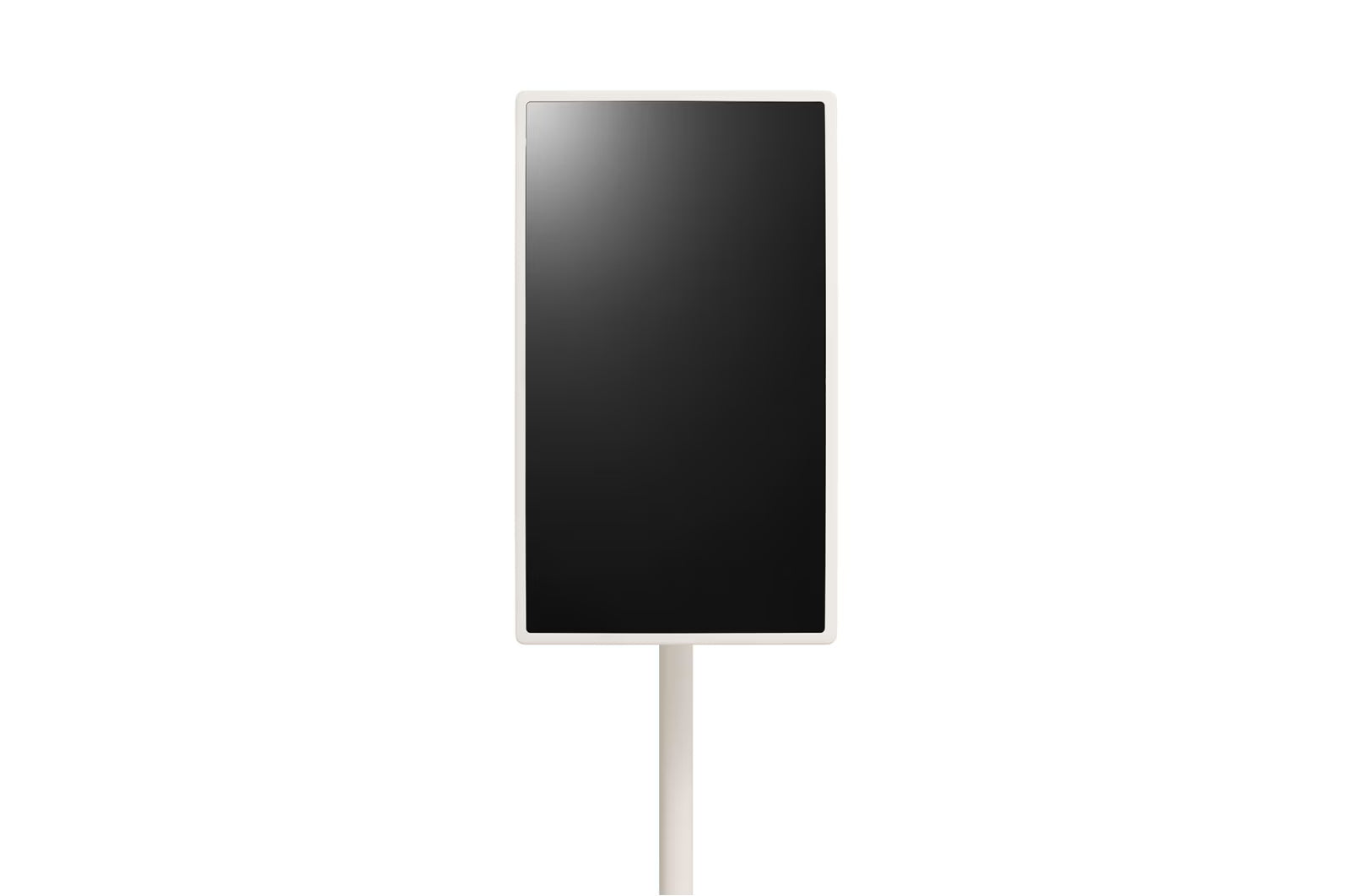LG 27ART10AKPL Monitor előlnézetben, pivot módban, közelről.