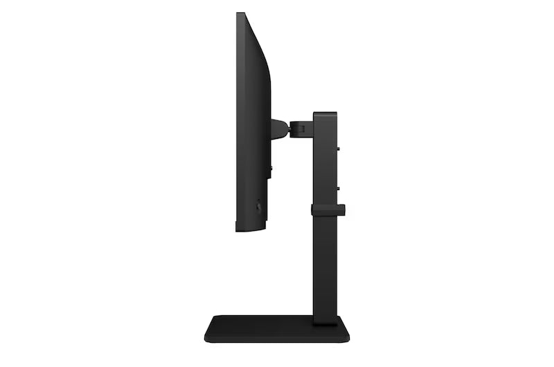 LG 27BA450-B Monitor oldalnézetben talpon, felső állásban.