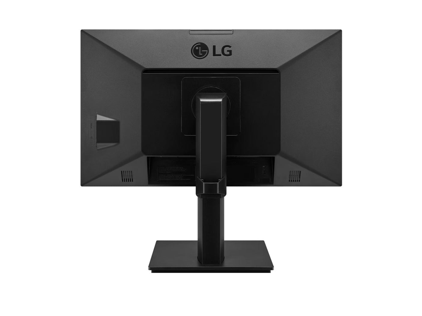 LG 24BP750C-B Monitor hátulnézetben, talpra szerelve.