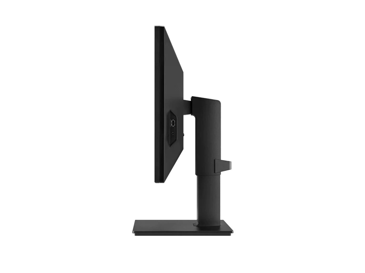 LG 24BP750C-B Monitor oldalnézetben, talpra szerelve. 