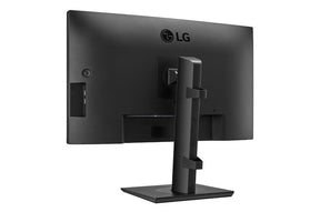LG 27BQ65UB-B Monitor oldalnézetben talpon, enyhén balra fordítva.
