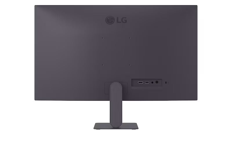 LG 27G411U-B Monitor hátulnézetben talpon.