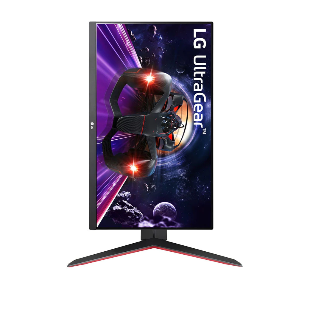 LG 27" UltraGear FHD 144Hz 1ms IPS Gamer Monitor pivot módban elforgatva, 27GN65R-B