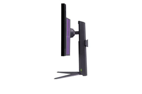 LG 27GR95UM-B Mini LED monitor oldalnézetben RGB világítás bekapcsolva.