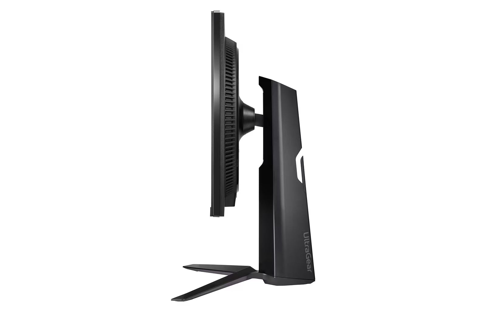 LG 27GS65F Monitor oldalnézetben  talpon. 
