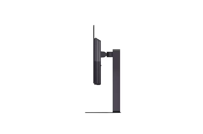 LG 27GX704A-B Monitor oldalnézetben, talpon.