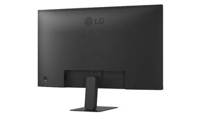 LG 27U631A-B Monitor hátulnézetben enyhén jobbra fordítva, talpon.