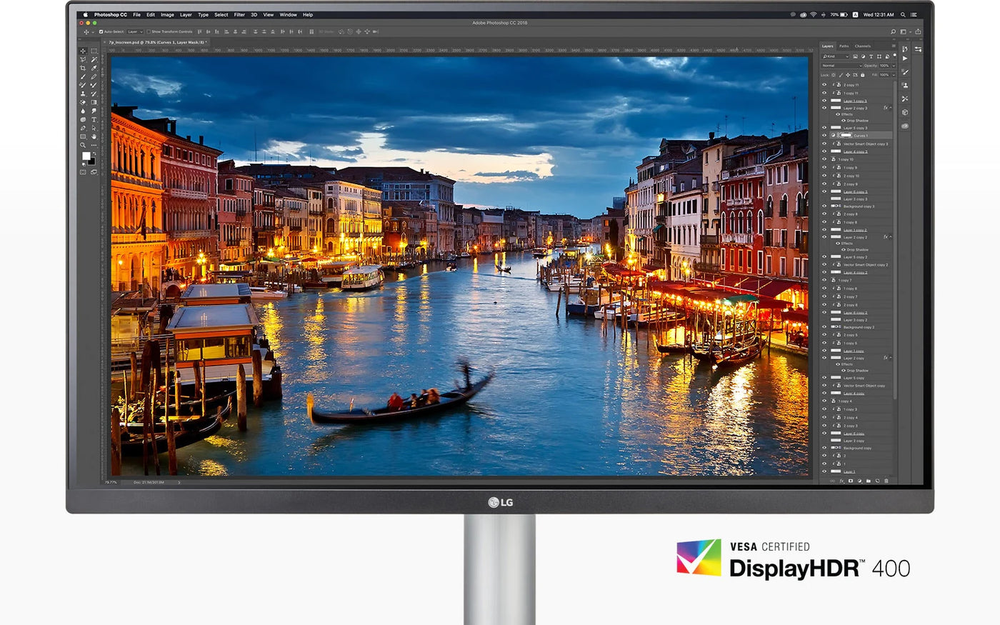 DisplayHDR 400 tanusítvány olaszország velencei retusált képen bemutatva az LG 27up850-w monitoron