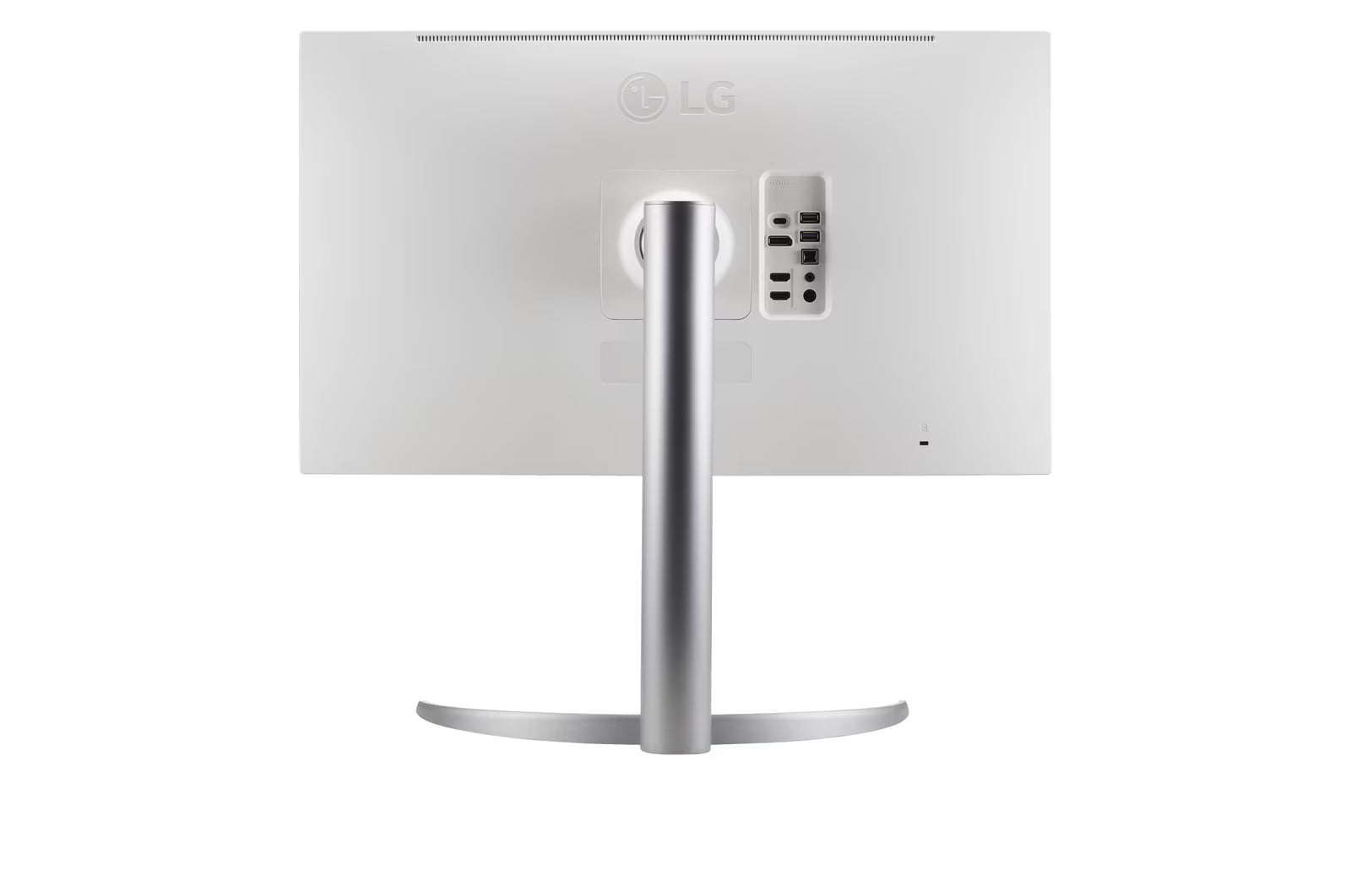 LG 27UQ850V-W Monior hátulnézetben talpon.