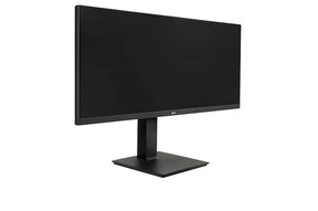 LG 29BN650-B Monitor előlnézetben talpon, enyhén jobbra fordítva.