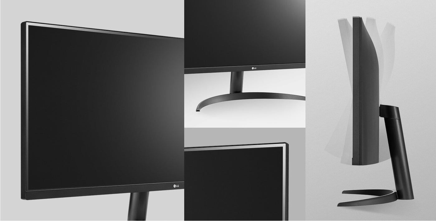 LG 29WP500-B Monitor formatervezése és mozgástartománya minden irányból bemutatva.