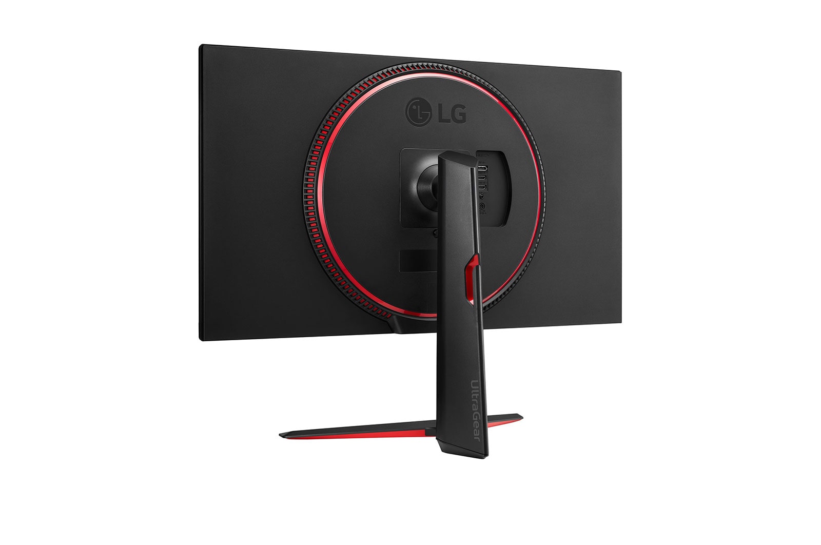 LG 32GN550-B hátulnézetben, enyhén balra fordítva.