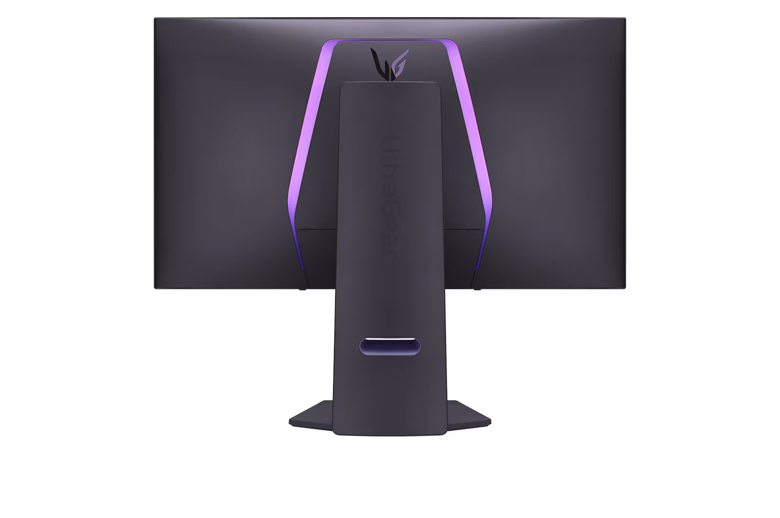 LG 32GS94UX-B Monitor oldalnézetben talpon, rgb világítással.