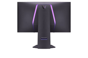 LG 32GS94UX-B Monitor oldalnézetben talpon, rgb világítással.