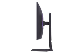 LG 32GS94UX-B Monitor oldalnézetben talpon, rgb világítással.