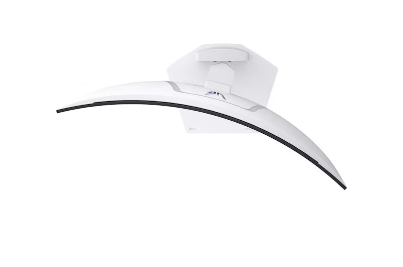 LG 34GX90SA-W monitor felülnézetben talpon, swivel módban balra fordítva.