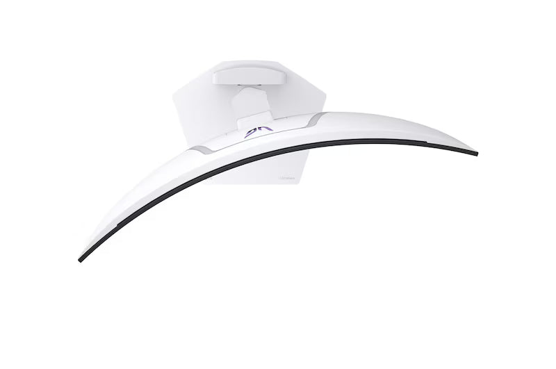 LG 34GX90SA-W monitor felülnézetben talpon, swivel módban jobbra fordítva.