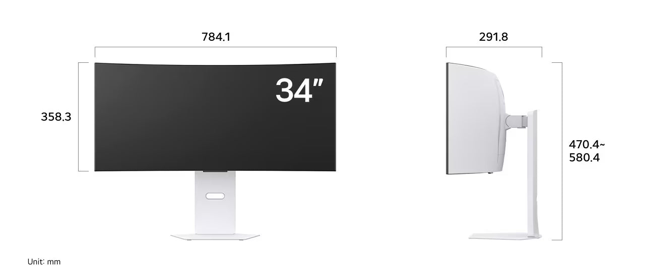 LG 34GX90SA-W monitor méretei mm-ben.