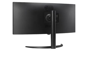 LG 34SR65QC-B Monitor hátulnézetben talpon, enyhén balra fordítva.