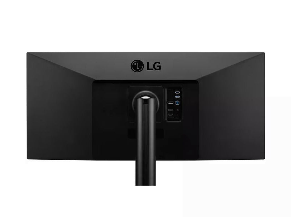 LG 34WN780-B Monitor hátulnézetben, ergo állványon.