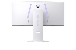 LG 39GX90SA-W monitor hátulnézetben talpon, rgb világítás bekapcsolva.