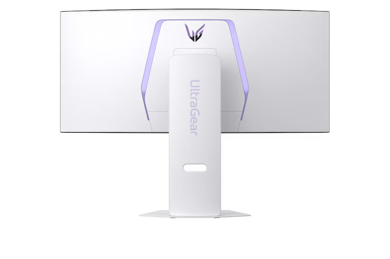 LG 39GX90SA-W monitor hátulnézetben talpon, rgb világítás bekapcsolva.
