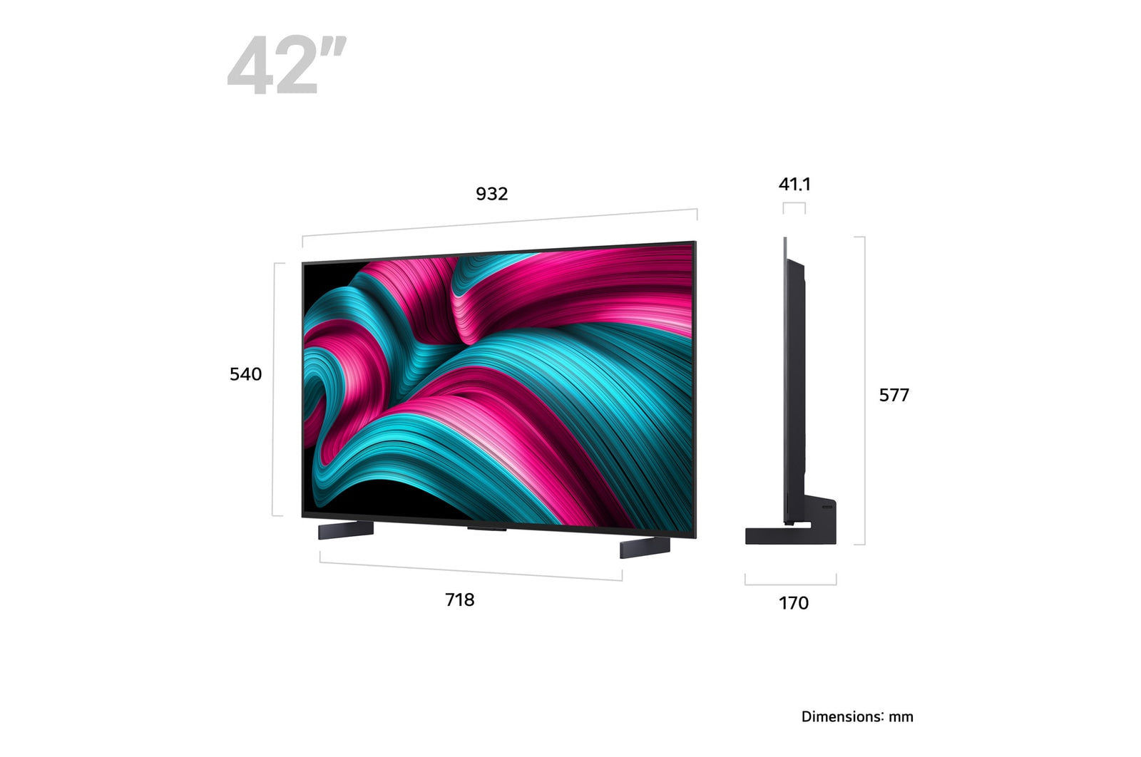 LG 42C5 OLED Televízió méretei mm-ben.