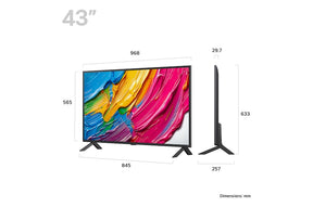 LG 43QNED80A televízió méretei mm-ben.