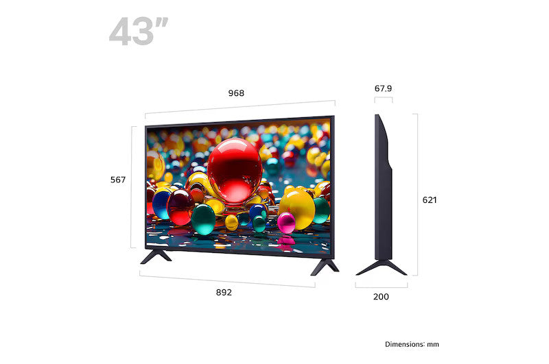 LG 43UA7400 Smart TV méretei mm-ben.